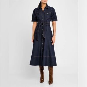 Cinq a Cept Suzie Denim Puff-Sleeve Midi Dress